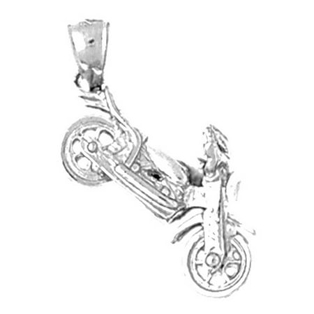 14K White Gold 3D Motorcycle Pendant - 23 mm