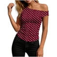 thumbnail image 2 of Yertdoel Sleeveless Tops for Women Fashion Polka Dot Print Off the Shoulder Slim Fitted Tank Top Party Cozy Summer Tops Casual Shirts, 2 of 7