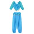 thumbnail image 6 of Alvivi Women Sequin Self-tie Back Belly Dance Crop Top Lantern Pants Bollywood Belly Dance Outfit Sky Blue One Size, 6 of 7