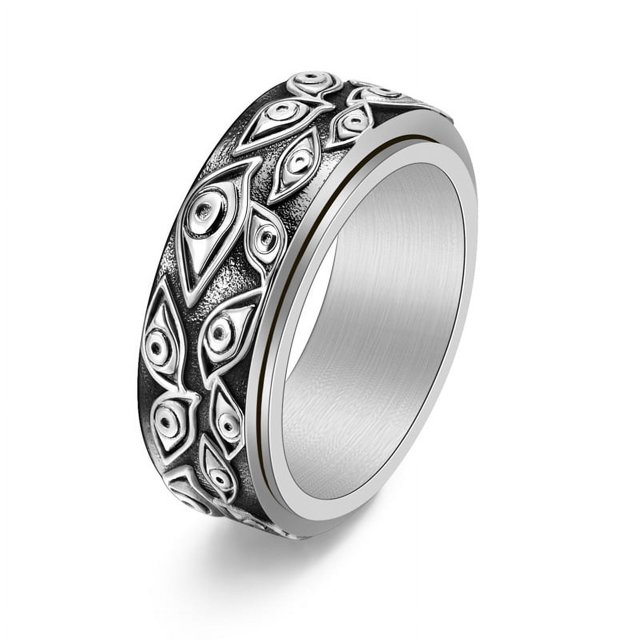 Anillo de ojo giratorio atmosférico de acero de titanio, joyería de acero inoxidable dominante retro de moda para hombres