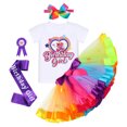 thumbnail image 2 of IBTOM CASTLE Toddler Baby Girl Unicorn 1st 2nd 3rd Birthday Outfit Romper + Rainbow Tutu Skirt + Headband + Sash + Badge 5PCS Princess Dress up Clothes Set for Cake Smash Photo Shoot, 2 of 8