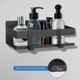 thumbnail image 4 of Estante de ducha sin taladrar de acero inoxidable con 2 ganchos cesta soporte para champú baño negro, 4 of 7