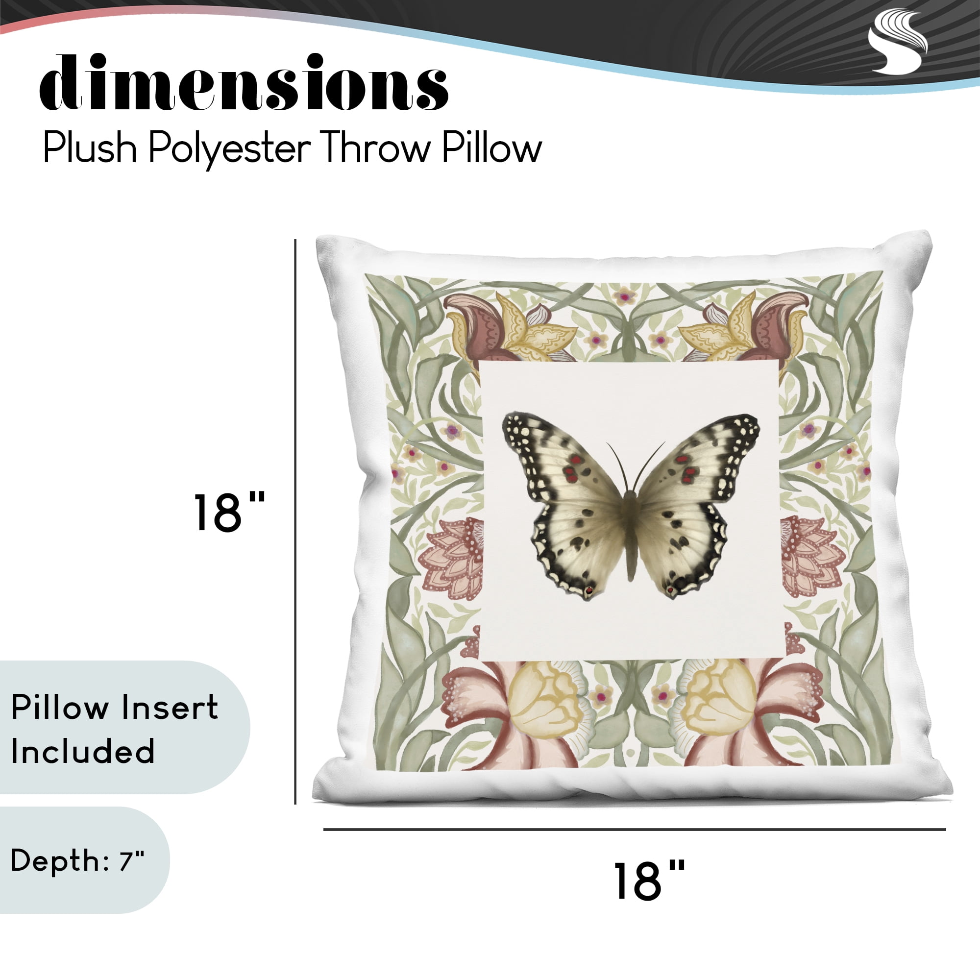 Stupell Industries Earthy Vintage Butterfly Florals Decorative Printed Throw Pillow, design by Elizabeth Medley