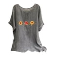 thumbnail image 3 of QATAINLAV T-Shirts à Manches Courtes pour Femmes en Coton et Lin à Col Rond Mode Chemises à Imprimé Floral Blouse Décontractée Coupe Ample Hauts Légers d'Été de Plage Aujourd'hui Ventes Prime Gris m, 3 of 8