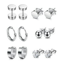 UNTERING Earrings 6 Pairs/Set Stainless Steel Piercing Earrings Ear Studs Unisex Women Men Decor