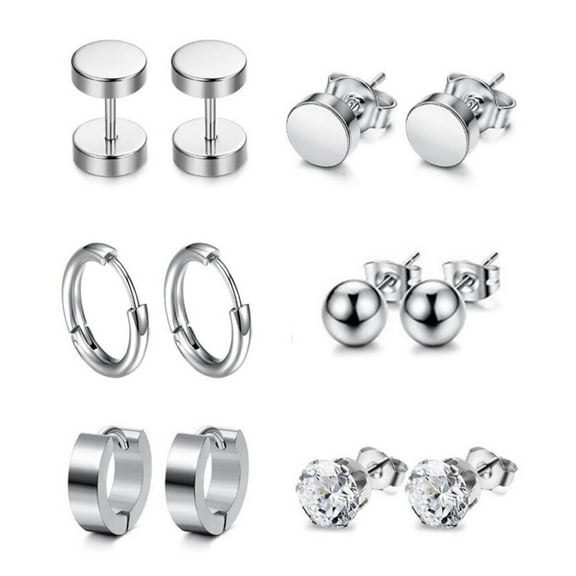 UNTERING Earrings 6 Pairs/Set Stainless Steel Piercing Earrings Ear Studs Unisex Women Men Decor