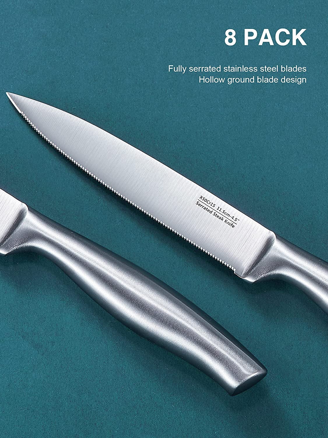 Aiheal Serrated Steak Knife Set, Stainless Steel Steak Knives Set of 8, Never Needs Sharpening Dinner Knives, Micro Serrated Steak Knives with Gift