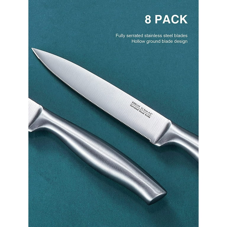  BYEGOU Gold Steak Knives Set of 6, Stainless Steel Serrated  Kitchen Knife Set, Heavy Duty Dinner Knives for Cutting Meat, Beef, 8.6  Inch, Dishwasher Safe: Home & Kitchen