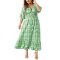 thumbnail image 4 of Agnes Orinda Women's Plus Size Boho Dresses V Neck Bell Half Sleeves Ruffled Hem A Line Maxi Dresses 2X Green, 4 of 6