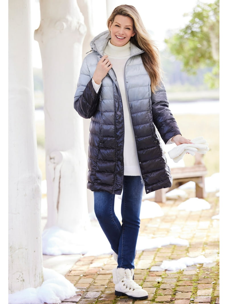 Woman Within Plus Size Long Packable Puffer Jacket