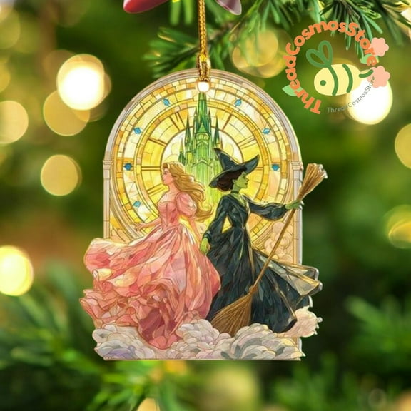 Wicked Inspired Acrylic Ornament, Good Witch & Wicked Witch Christmas 2D flat Ornament, Emerald City Fantasy Ornament, Broadway Musical Gift