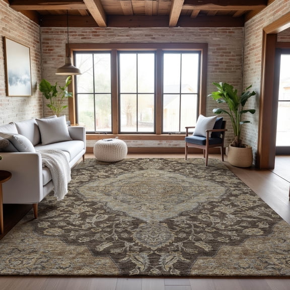 Addison Rugs Mayfield Premium Machine Washable Traditional Global Chocolate Rectangle Rug, 10' x 14'