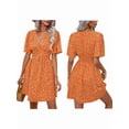 thumbnail image 3 of Women Summer Dresses Short Sleeve V Neck Floral Midi Sundress Orange M, 3 of 7