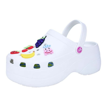 Platform Clogs for women  Womens Platform Clogs Shoes Gardener Shoes Slippers 2 inch Hight Heels Mules Comfortable Breathable Lightweight Slip on Wedge Sandals Slides with Charms White 41