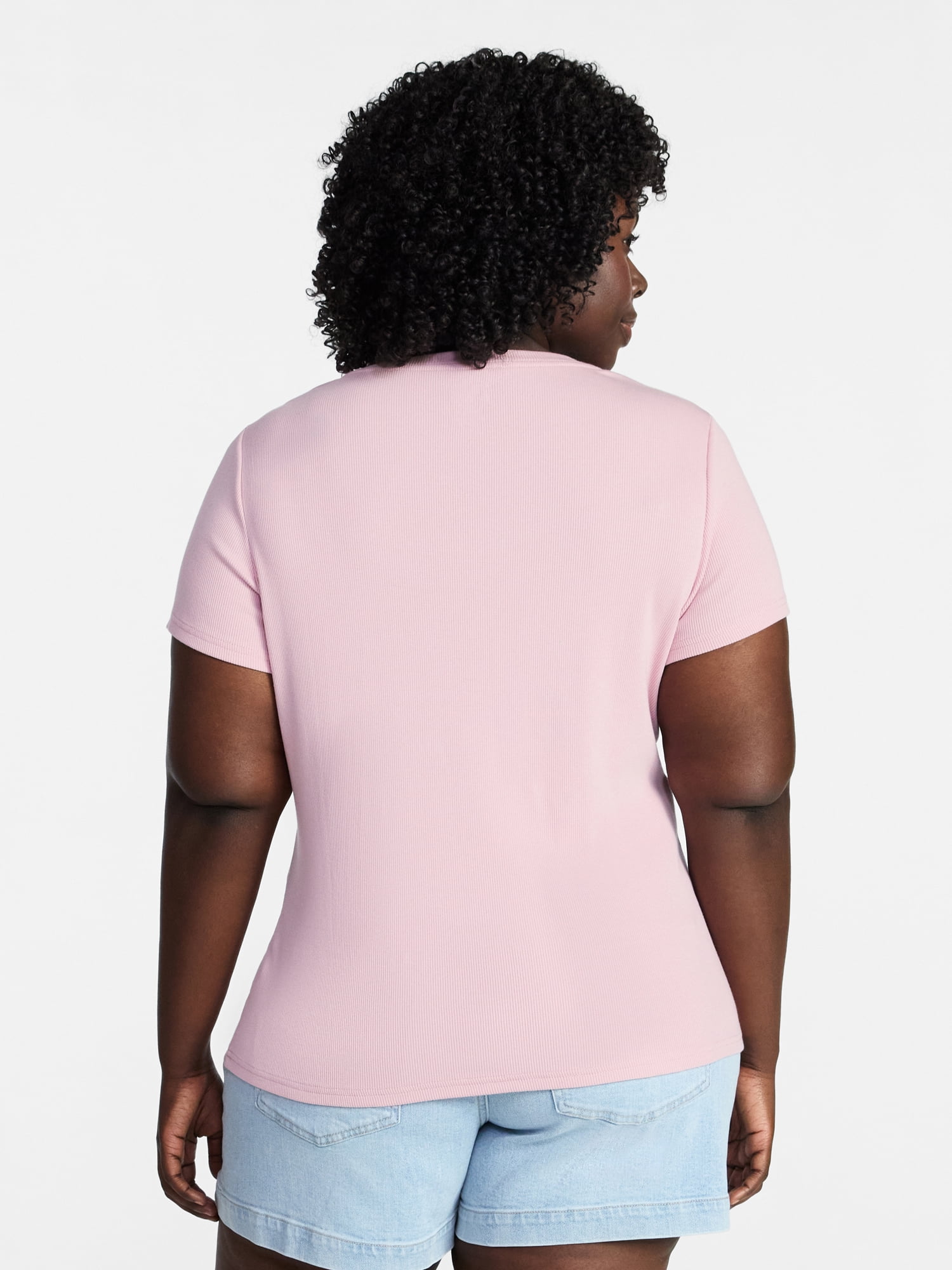 Terra & Sky Women's Plus Size Scoop Neck Rib Tee with Short Sleeves, Size 0X-5X