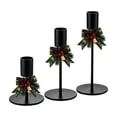 thumbnail image 2 of 3-Piece Christmas Taper Candle Holder Set, Iron Stands with Bow, Pinecone and Berry Accents for Tabletop and Mantel Decor, Green, 2 of 6
