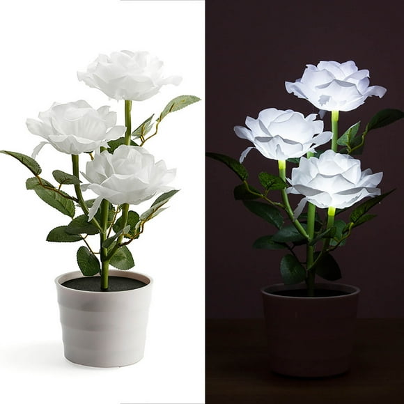 3 Led Rose Lantern Solar 3 Heads Rose LED Potted Table Lamp Night Light