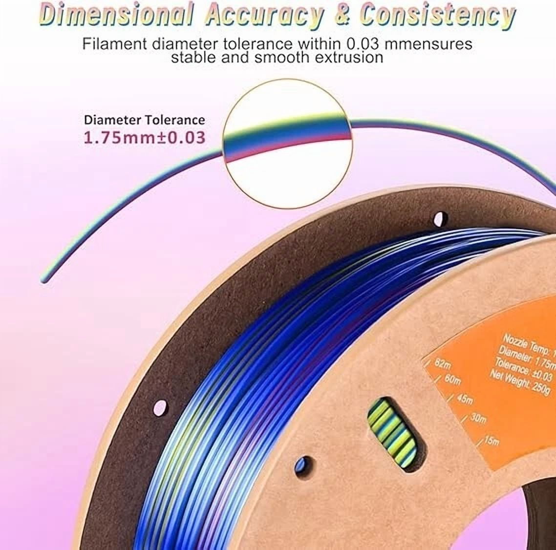 BUTTERFLY- Eryone Silk Tri Color Pla Filament 3D Printer 1.75Mm +/- 0.03Mm, Multicolor