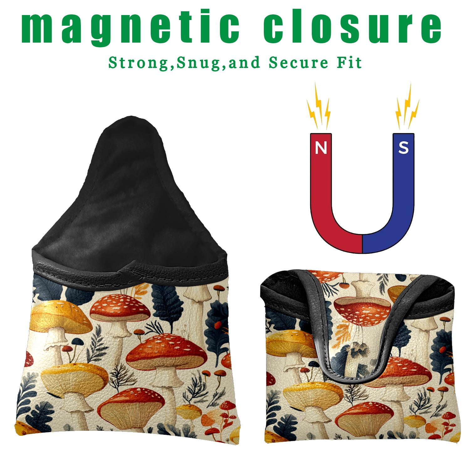 Golf Mallet Putter Cover Premium Leather Golf Putter Head Cover with Magnetic Closure Golf Cover for Men and Women Red-orange Mushrooms
