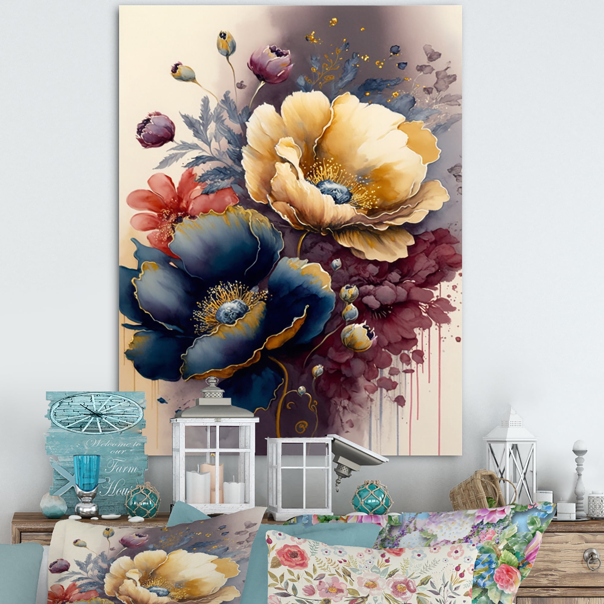 Designart Night Shade Poppy Floral Design I Canvas Wall Art