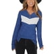 thumbnail image 2 of Camisa informal suave para mujer para usar en invierno - Azul, talla S Top de manga larga con cuello en V y bloques de color, 2 of 6