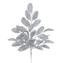 Vickerman 25" Silver Artificial Apple Leaf Glitter Bush, 2 per bag.
