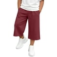 thumbnail image 6 of ZACPNCV Boys Girls Capri Sweatpants Elastic Waist Drawstring Lounge Capris Wide Leg Cropped Pants with Pockets Workout Joggers 11-12Years Burgundy, 6 of 9