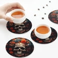 thumbnail image 4 of Leather Coasters with Heat-resistant for Drinks, Vintage Butterfly Flower Skull -标题2 Round Shape, 4 of 5