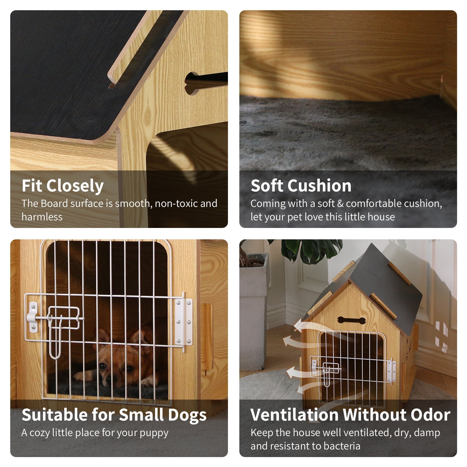 RYPetmia Dog House for Small Dogs Wooden Pet House with Door and Roof Indoor and Outdoor Breathable Dog Crate for Small Medium Dog Cat Dog Kennel Grey