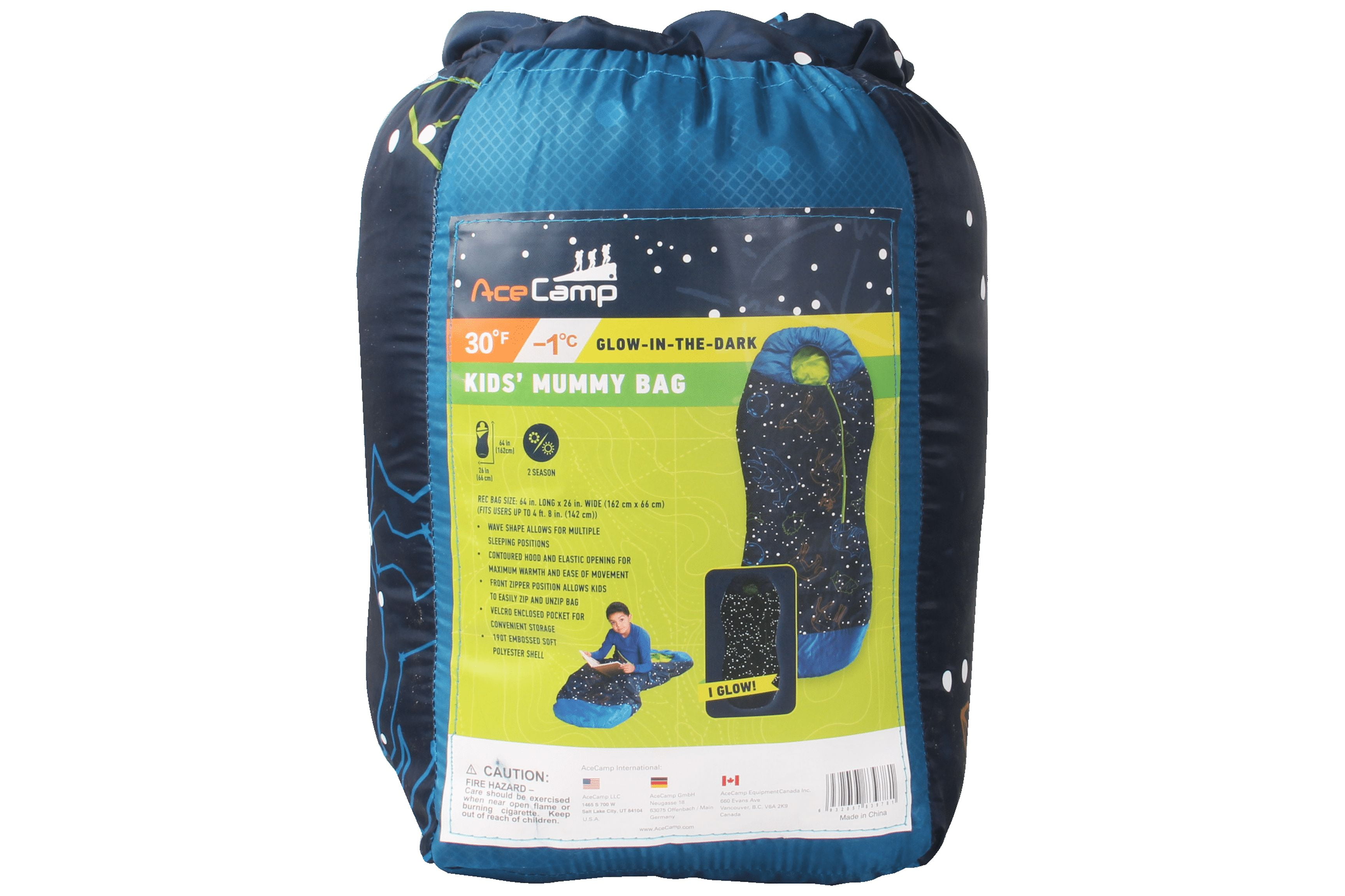 AceCamp Kids Glow-in-The-Dark Sleeping Bag with Compression Sack