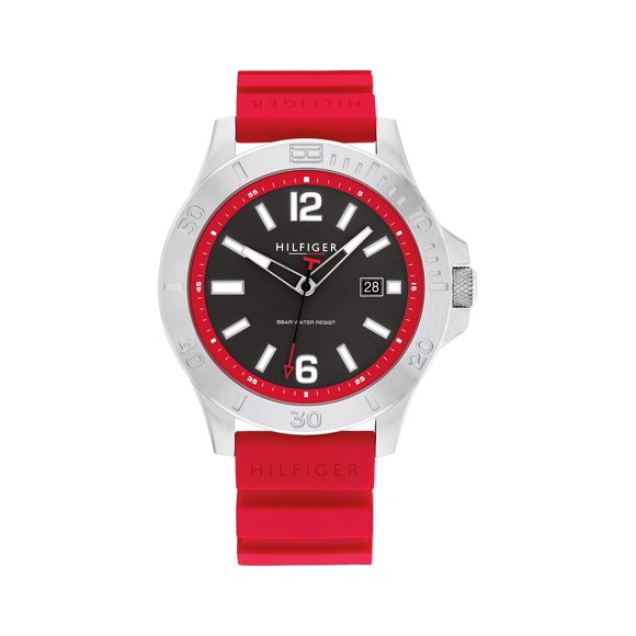 Tommy Hilfiger Men's Quartz 1710540 Stainless Steel Case and Silicone Strap Watch, Color: Red