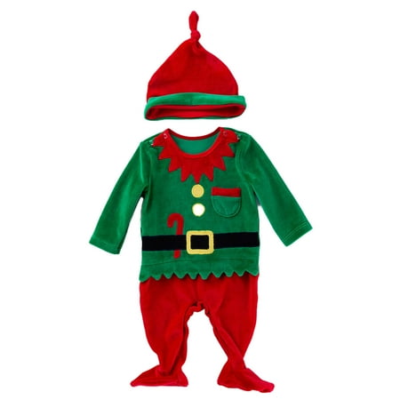 

AIMAOMI Newborn Infant Baby Unisex Cotton Autumn Christmas Long Sleeve Footed Romper Jumpsuit Hat Clothes H