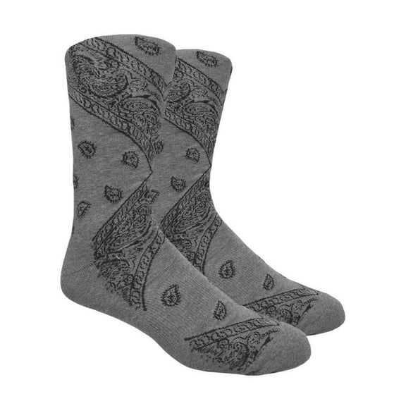 Leaf Republic Paisley Bandana Pattern Knit All Over Print Crew Socks (Grey)