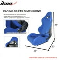 thumbnail image 2 of Ikon Motorsports Compatible with Universal Pair Of Blue Cloth Full Reclinable Racing Seats + Slider Left Right, 2 of 5