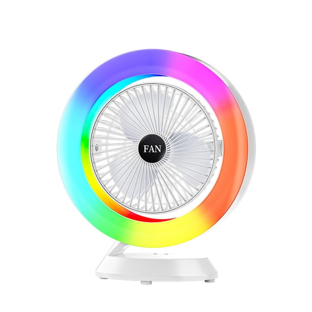 Billuyoard Ventilador recargable ABS fácil de limpiar con colores de luz RGB, ventilador recargable para el hogar, ventilador de escritorio Electrodomésticos blanco