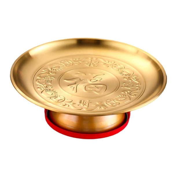 Frutero budista, bandeja para servir, cuenco para ofrendas, cuenco con pie para bodas en el templo Personaje Fu de 8 pulgadas