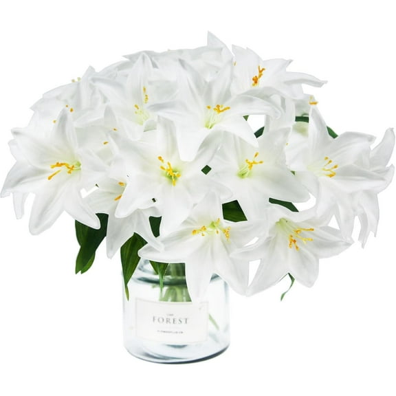 Artificial Lily Real Touch Flowers Fake Latex Lily Flowers White Mini Lily for Wedding Home Decoration Small Easter Lily (White, 20)