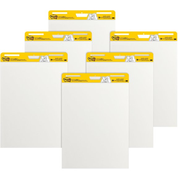 Post-it® Super Sticky Easel Pads, 25" x 30", White, 30 Sheets Per Pad, Pack Of 6 Pads