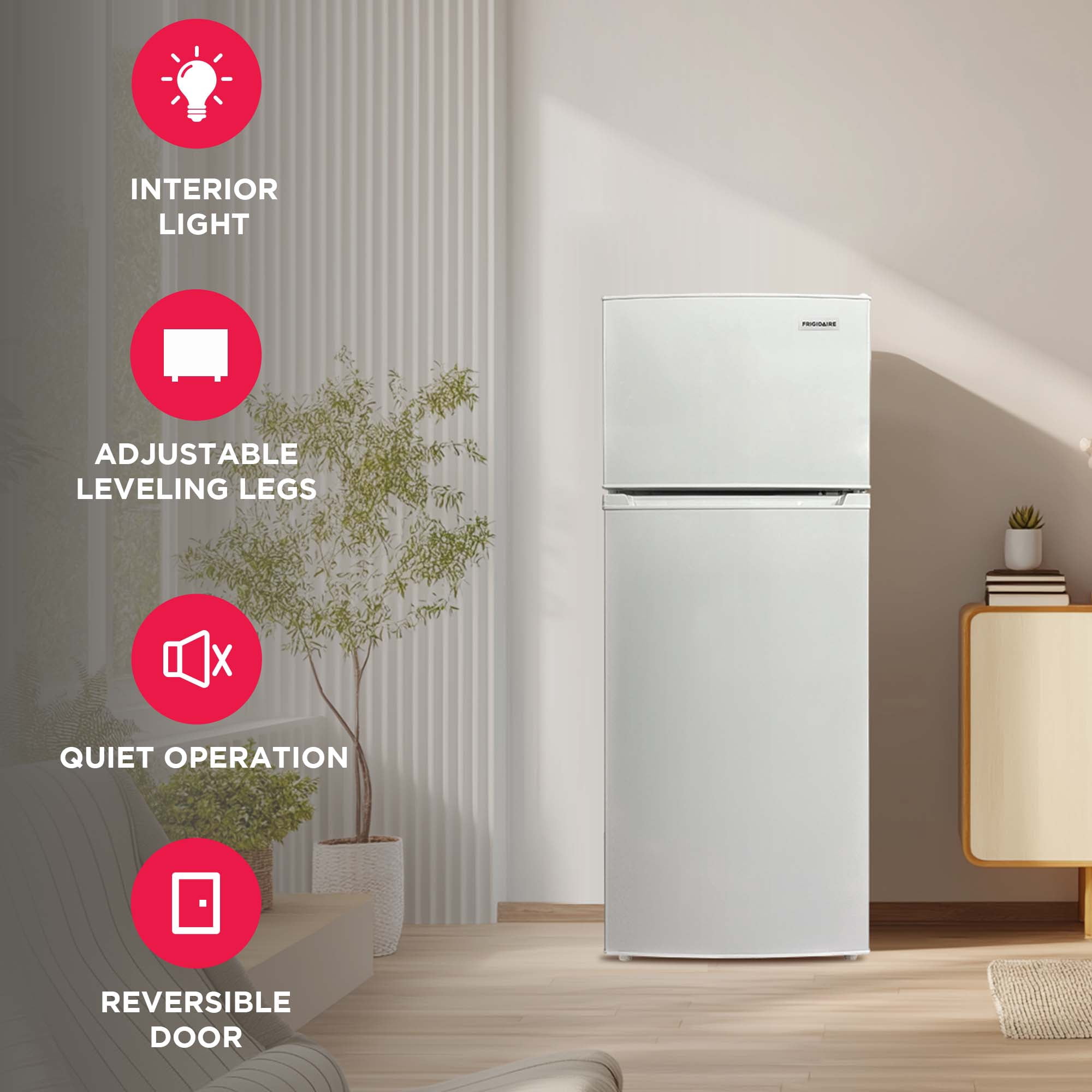 Frigidaire 7.5 Cu. ft. Top Freezer Refrigerator, Apartment Size 2-Door Fridge for Kitchen, Office, White