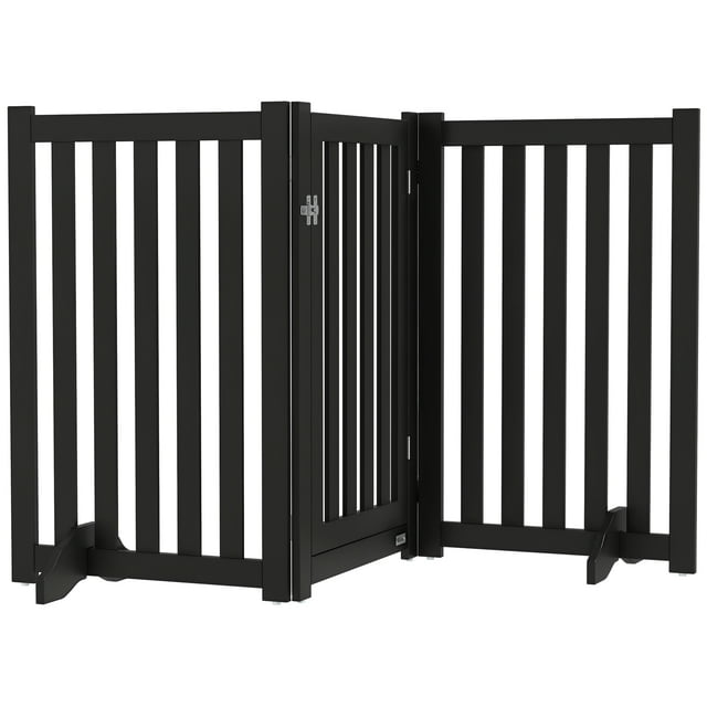 PawHut Dog Gate 3-Panel Foldable with Feet for Medium Dogs and Below, Black