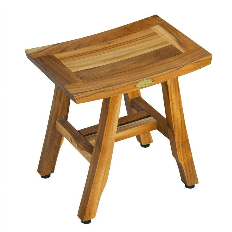 Compact Curvilinear Teak Shower or Outdoor Bench in Brown Finish Compact Curvilinear Teak Shower or Outdoor Bench in Brown Finish