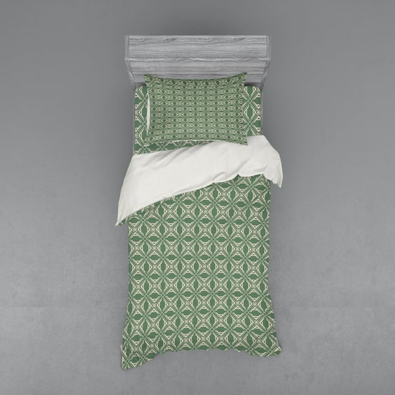 Ambesonne Abstract Bedding Set 3 Pcs, Irregular Squares Pattern, Twin XL, Reseda Green Mustard