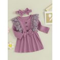 thumbnail image 3 of Bagilaanoe Toddler Baby Girl Fall Dress Ribbed Long Sleeves A-line Princess Dresses Headband 3M 6M 9M 12M 18M 24M 3T Infant Autume Casual Sundress, 3 of 8