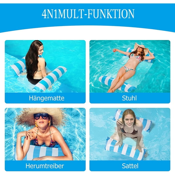 Hamaca Flotante Inflable De 170x80 Cm Para Piscina, Lago O Playa – Colchón De Agua Con Reposacabezas Ergonómico Y 18 Agujeros De Corazón, Azul, Sillón De Agua Multiusos