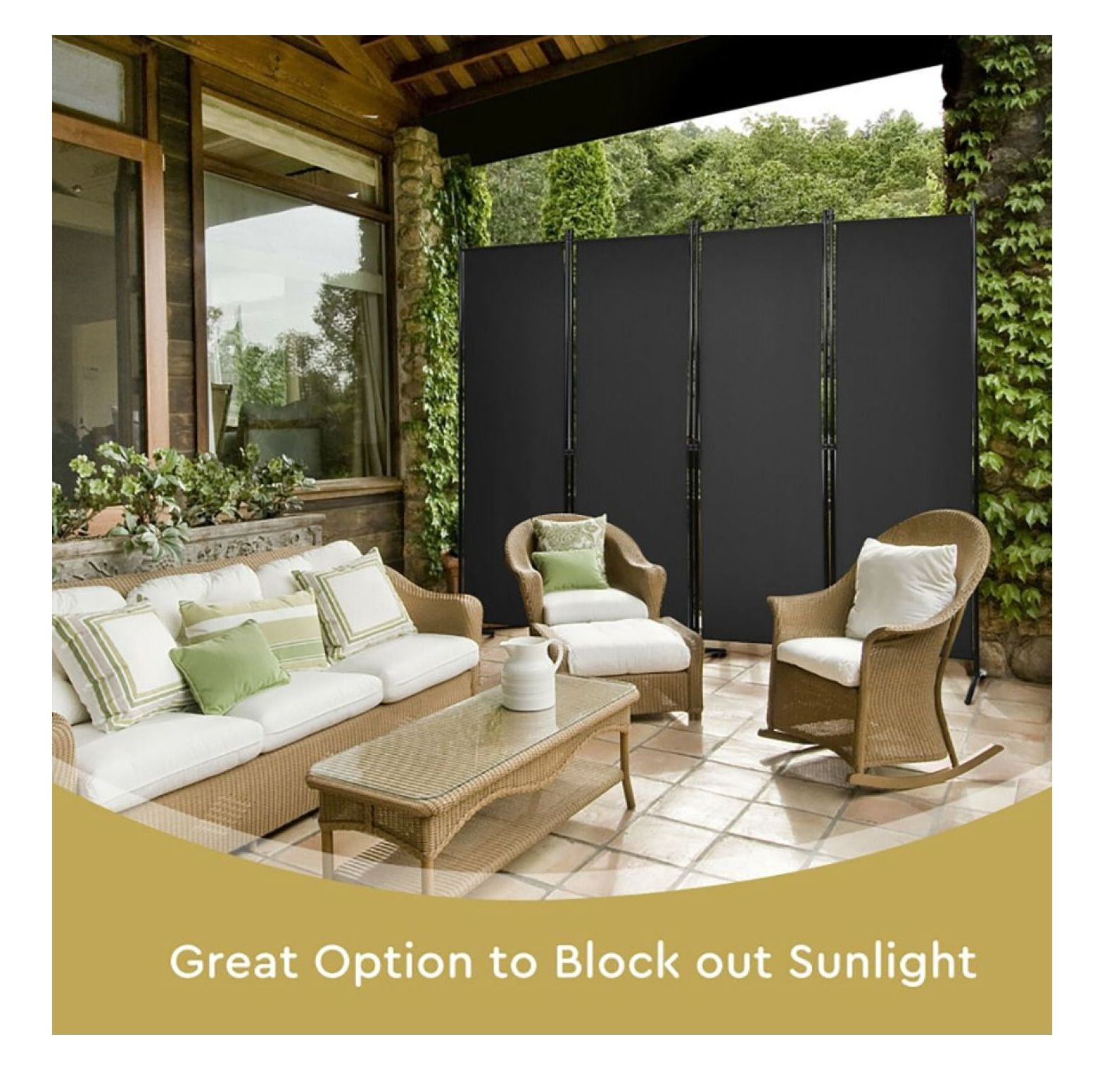 Yunken 4-Panel Steel Frame Room Divider, 5.6 Ft Tall Folding Privacy Screen for Bedroom, Office & Living Space