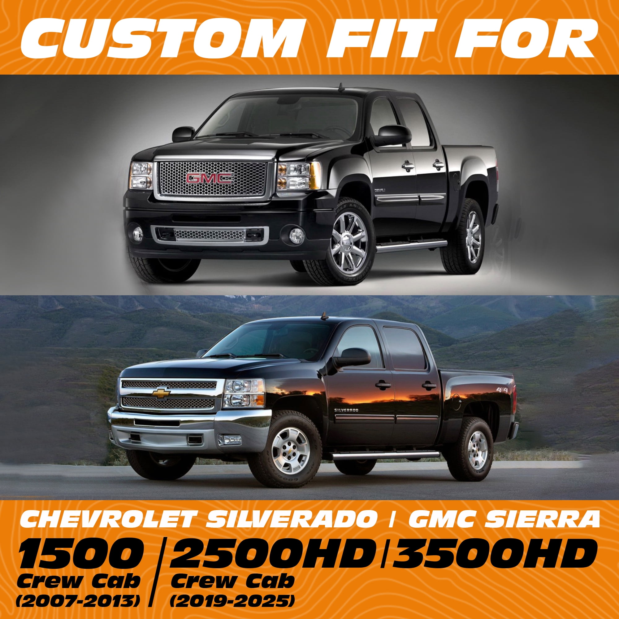 Seat Covers Full Set Truck Seat Covers - Compatible with 2007-2013 Chevy Silverado GMC Sierra 1500 Crew Cab & 2019-2025 2500HD/3500HD Crew Cab - Durable Black Truck Seat Cushion Set (Black)