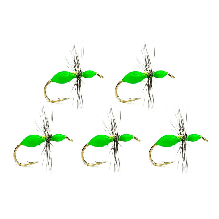 5pcs Fish Tackle Artificial Insect Lure Hair Hook Fishhooks Bait Ant Lures  Fly Fishing Insects Hook GREEN 12# 