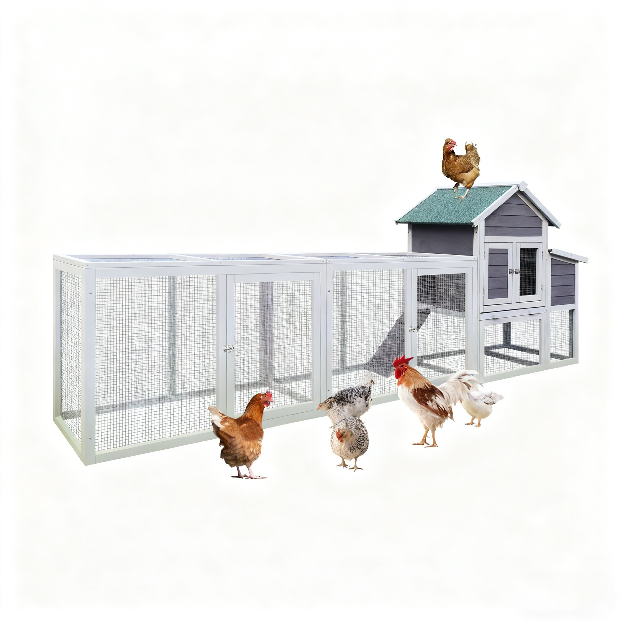SDJPOI 122" Wooden Chicken Coop, Waterproof Roof Hen House with Nesting Box, Secure Locks, Removable Tray ,Wire Fence,Large Outdoor Run House Poultry Cage for 2-6 Chickens,Rabbits