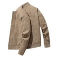 thumbnail image 7 of ohmzyzo Mens Faux Leather Bomber Jackets Classic Style Motorcycle Jackets Full Zip Turndown Collar Coats Windproof Patchwork Outerwear Khaki L, 7 of 7