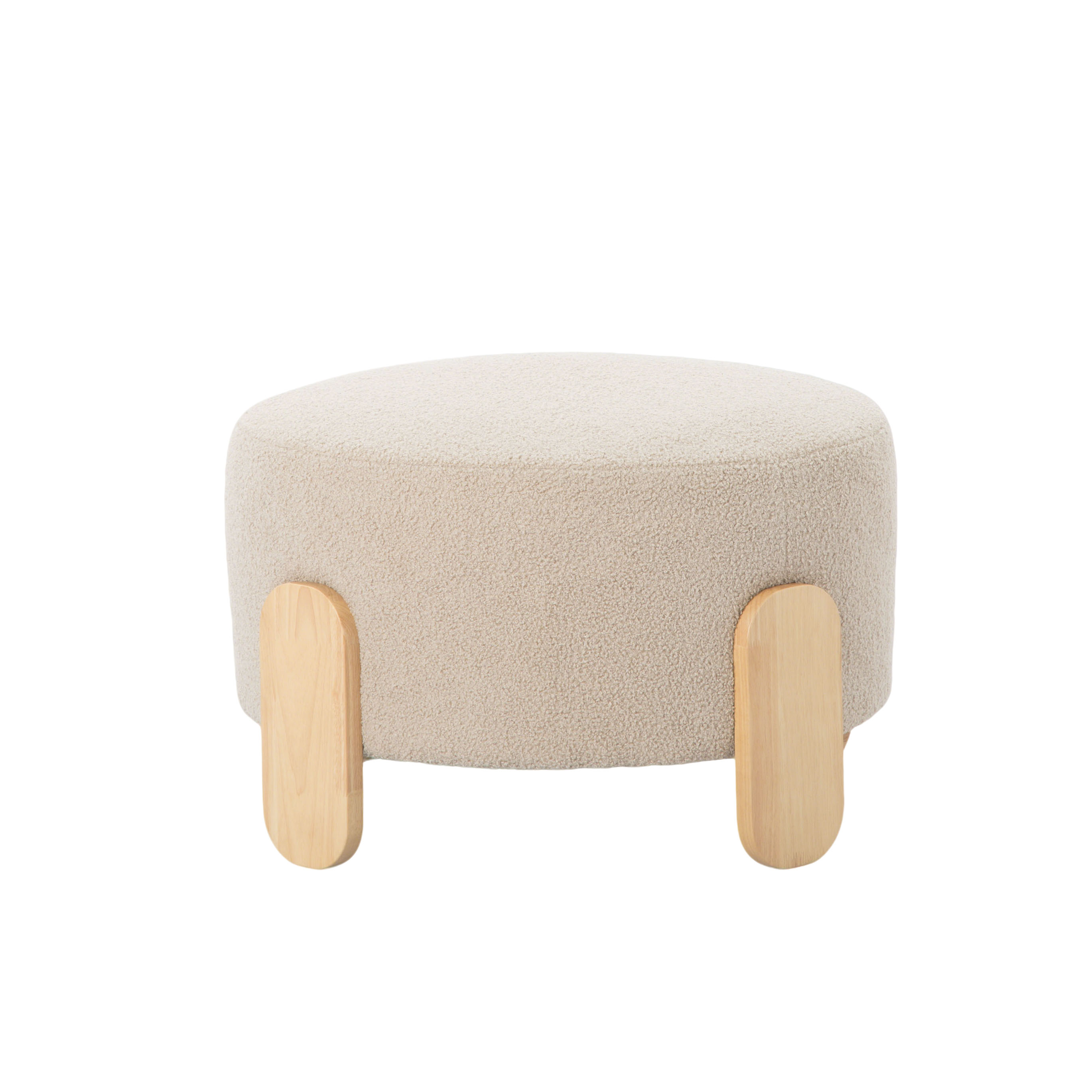 Gewnee 24.8”Round Ottoman,Teddy Fur Cushioned Stool,Solid Wood Legs,Home Office Multi-Functional Leisure Ottoman.(Beige)
